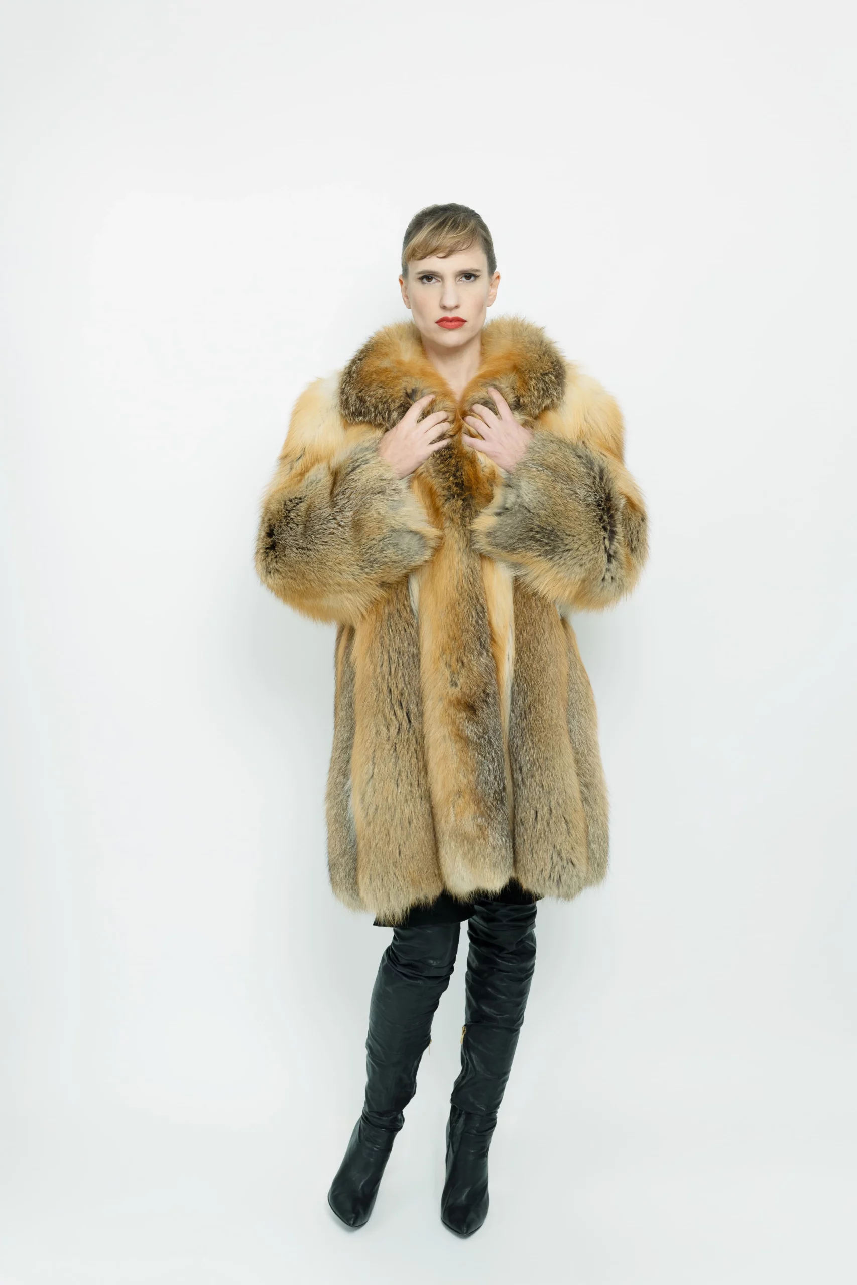 Woman wearing a vintage fur coat